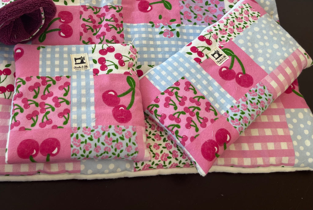 Handmade Baby Gift Bundle – Cotton Flannel Play Mat, Pouches & Burp Cloth