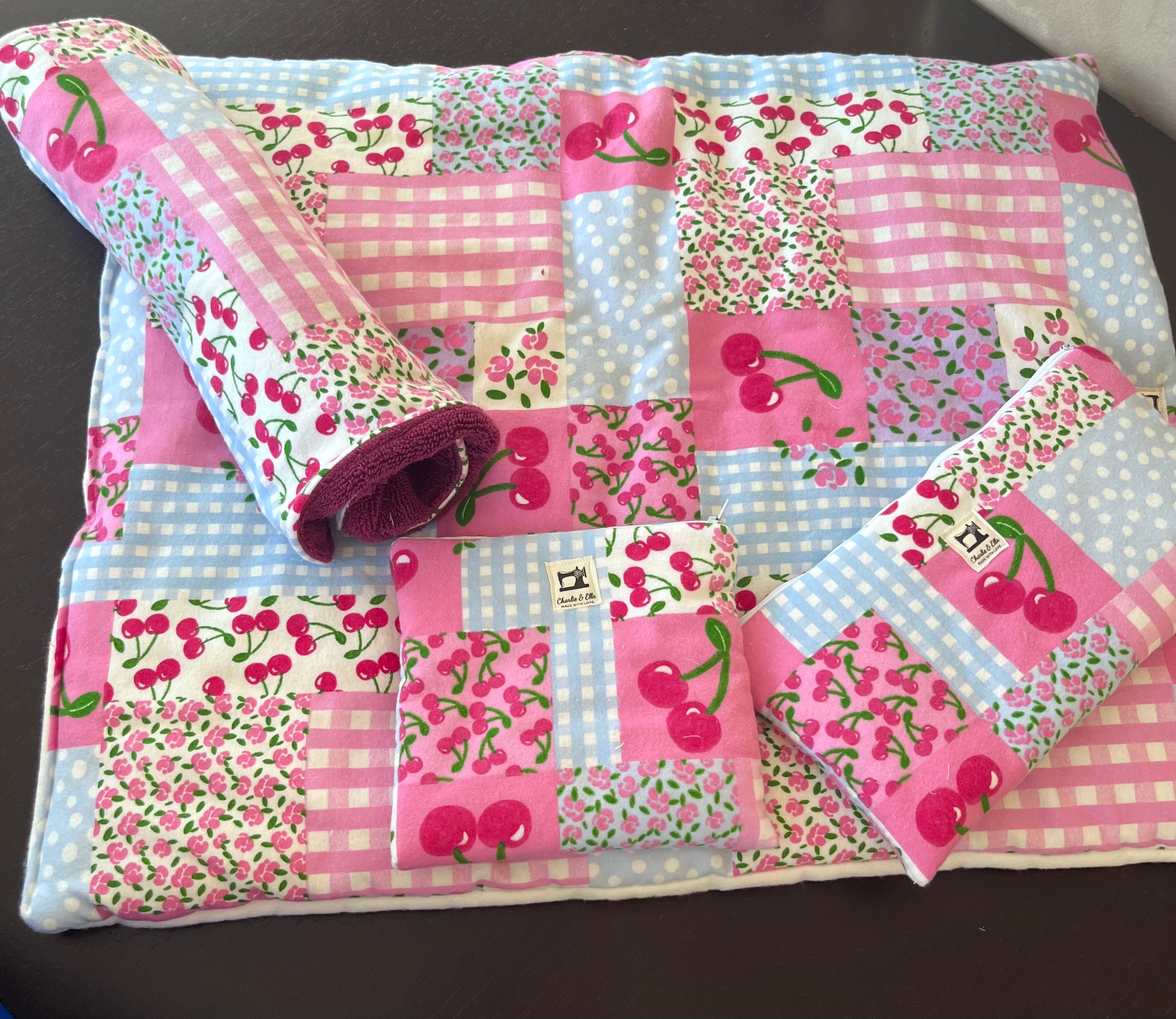 Handmade Baby Gift Bundle – Cotton Flannel Play Mat, Pouches & Burp Cloth