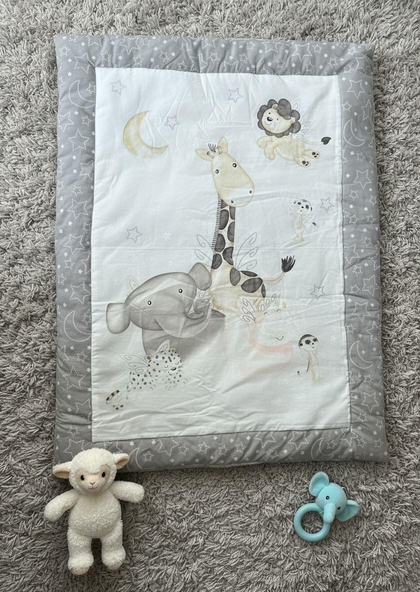 Grey & White Cotton Play Mat/Tummy Time Mat for Babies