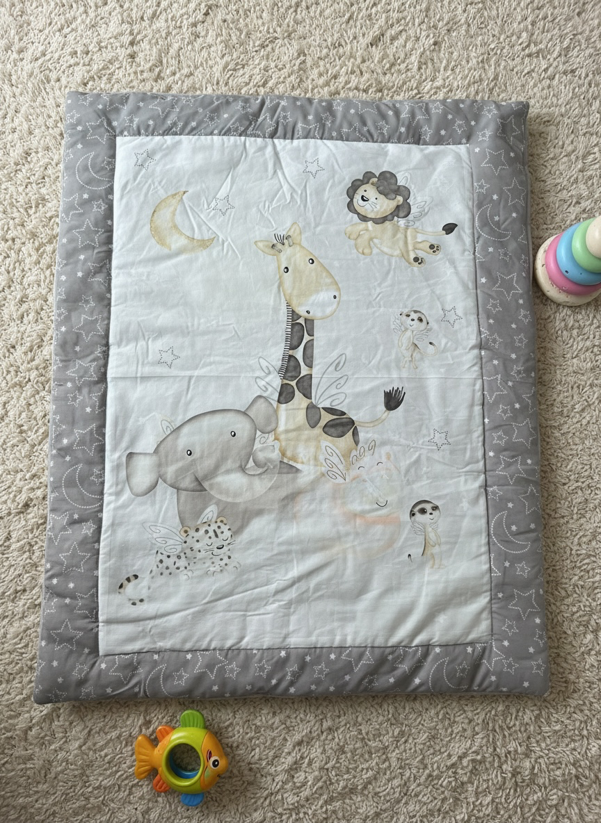 Grey & White Cotton Play Mat/Tummy Time Mat for Babies