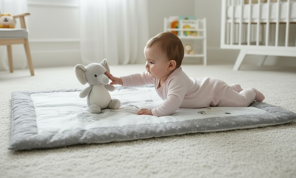 Grey & White Cotton Play Mat/Tummy Time Mat for Babies
