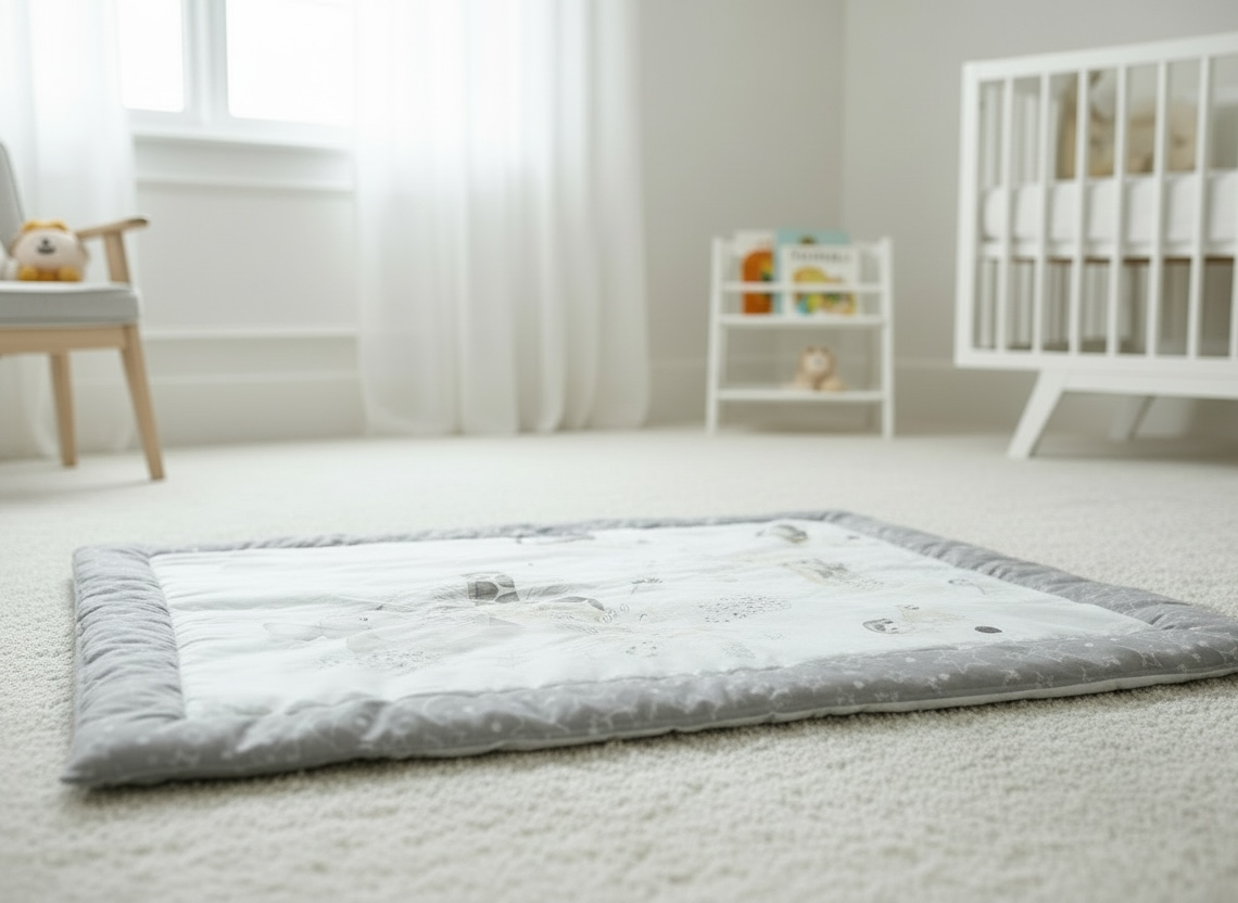 Grey & White Cotton Play Mat/Tummy Time Mat for Babies